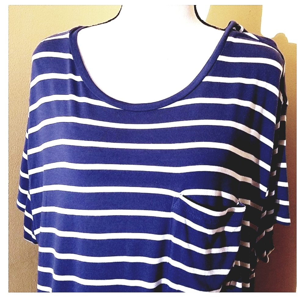 Gap Blue & White Striped Short Sleeves Top M - Picture 2 of 8
